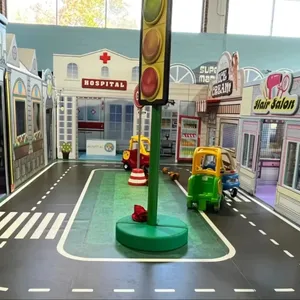 Small Kidzania Pretend Indoor Play Area mini city street town playground with role play house and traffic road sign