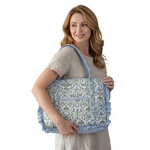 Sac fourre-tout élégant en coton matelassé vintage avec fermeture éclair, fait main, imprimé, sac à bandoulière pour le bureau, l'université, le shopping et le quotidien - Product Image 1