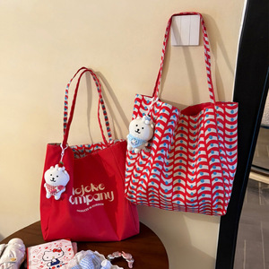 Nouveau style – Sac fourre-tout en toile écologique à carreaux rouges avec lettres personnalisées pour femme, fermeture éclair, grande capacité, porté épaule - Product Image 4