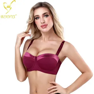 BINNYS広州卸売高品質ナイロンハーフカップ38D薄いカップストラップレスフルサイズ女性用ホットブラ