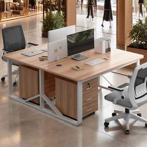 Bureau double avec armoire de classement, bureau d'ordinateur moderne pour bureau à domicile, dessus en bois, cadre en métal, rangement avec tiroirs AL56 - Product Image 2