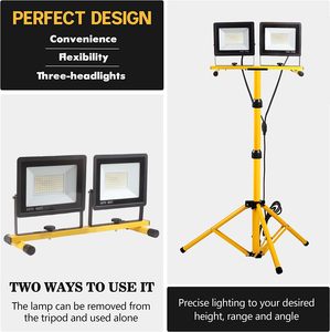 Lámpara de Trabajo LED con 2 Cabezales Ajustables y Trípode Plegable, Lámpara Impermeable con Interruptor Individual, Lámpara de Trabajo LED Comercial - Product Image 4