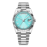 39mm Luxe Hommes SANS LOGO Automatique Mécanique Nh36 Jour et Date Poignet Couronne Logo Personnalisé Montre Montre Étanche