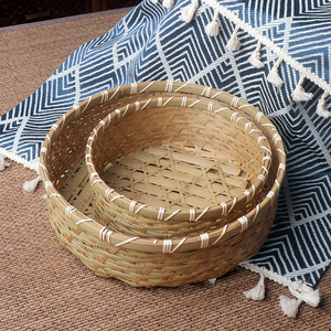 White Rattan <b>Storage</b> <b>Basket</b> Round 29cm Diameter Kitchen Food Container For Bread Vegetables Steamed Buns - Product Image 2