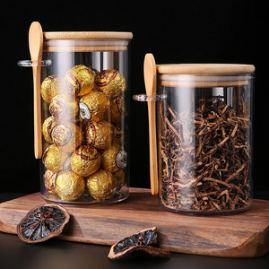 Snack Storage Jars With <b>Bamboo</b> Lid 200ML 550ML 700ML Cylinder Airtight Dry Goods Tea Coffee Bean <b>Container</b> - Product Image 1