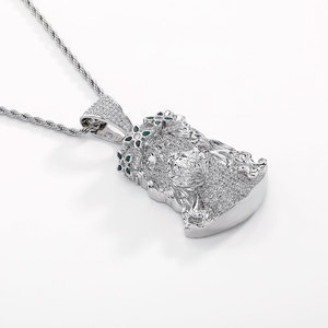 Nuova Collana Hip-hop in Ottone con Ciondolo Ritratto Intarsiato di Zirconi, alla Moda e Personalizzata con Cordino - Product Image 2