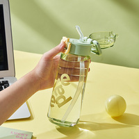 Botol Air Pelajar Anti Bocor Tahan Guncangan Cangkir Sedotan Portabel dengan Pegangan Desain Sederhana Mug Minum Anak Laki-laki Perempuan