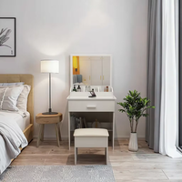 Ensemble de commode de maquillage avec lampe à diode lumineuse et meuble de chambre à coucher avec miroir vanité avec tiroir pour un rangement pratique