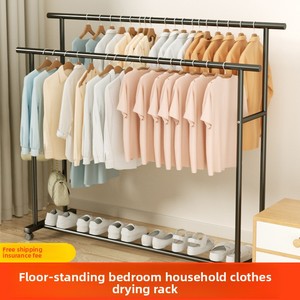 Giá treo quần áo đứng đơn giản trong nhà, phòng ngủ, có thanh phơi di động, tiện lợi để phơi áo khoác và quần áo - Product Image 5
