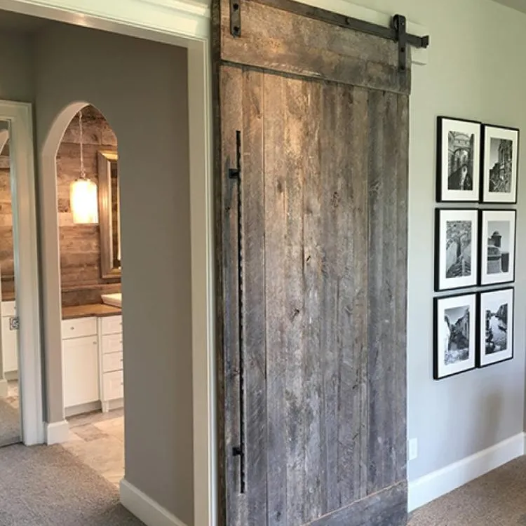 Faded Effect Processed Pine Wood Solid Wood Core Barn door with Hardware Optional