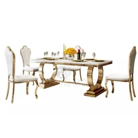 Ensemble de table à manger moderne en marbre pour 6 personnes, chaises en cuir, structure en acier inoxydable, pour appartement, maison, cuisine, salle à manger