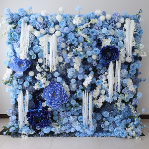 ฉากหลังดอกไม้ประดิษฐ์ดีไซน์ใหม่ ขนาด 8 ฟุต x 8 ฟุต สีฟ้า ดอกเบญจมาศ ไฮเดรนเยีย กุหลาบ สำหรับตกแต่งงานเลี้ยงฉลองเด็กแรกเกิด - Product Image 3