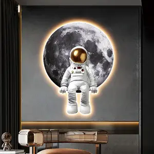 JZ Kids Room Decoration Led Pictures 3D Astronaut Led Light Painting Illuminated Wall Art Painting