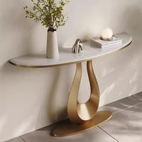 Meuble moderne pour salon, table console décorative avec plateau en marbre et structure en acier inoxydable doré, écologique, durable