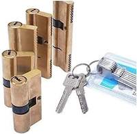 Serrure de porte à cylindre haute sécurité Euro, finition brossée or, 3 clés, antivol, en laiton, avec noyau allongé et extension