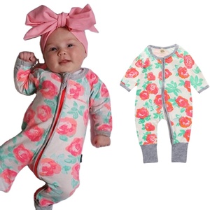 Prix usine automne unisexe infantile impression fermeture éclair à manches longues grenouillère coton bébé pyjama ensemble - Product Image 1
