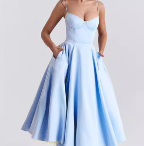 Abito da Ballo Midi <span class=keywords><strong>Chic</strong></span> da Donna 2025 con Maniche a Sbuffo, Vestito da Sera Sexy a Tinta Unita con Bottoni per Feste Estive, Autunnali e Primaverili ODM - Product Image 4