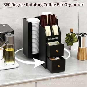 Étagère de rangement en bois pour café et boissons avec tiroirs, porte-sachets de thé et porte-capsules de café avec étagère de rangement - Product Image 2