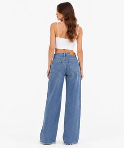 Jean en denim taille haute à jambe large avec imprimé étoiles scintillantes, coupe ample, longueur intégrale, en coton délavé, style décontracté - Product Image 5