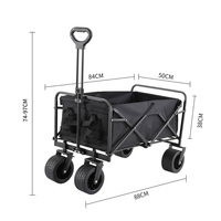 Chariot de camping pliable robuste à quatre roues en acier avec poignée réglable Grande capacité pour le camping en plein air