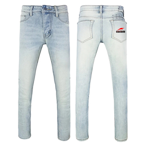 Jeans Dritti Personalizzati di Alta Qualità Street Boy Lavati Colori Chiari Strappati da Uomo - Product Image 4