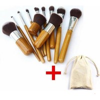 JLY 11 Pcs Pinceaux de maquillage écologiques à manche en bambou, Trousse de cosmétiques portable pour voyage, Pinceau de maquillage portable pour voyage