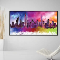 Lukisan minyak kanvas Kota New York berwarna abstrak definisi tinggi, poster dinding Nordik, dekorasi rumah, dekorasi kamar tidur anak perempuan