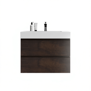 Mueble de Baño Moderno de 30 Pulgadas, Diseño Flotante de Nogal para Montar en la Pared, Lavabo Blanco, Gran Espacio de Almacenamiento, Pre-Ensamblado en Una Sola Pieza - Product Image 1