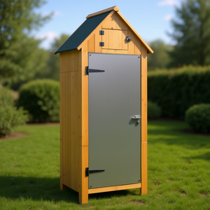 Armoire de rangement d'outils d'extérieur de style ferme moderne en bois de sapin avec porte métallique, abri de jardin facile à assembler - Product Image 2