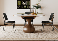Série de style mi-siècle, table à manger extensible simple pour la maison avec plateau en pierre frittée mate