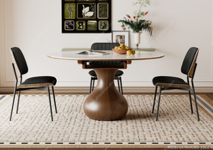 Série de style mi-siècle, table à manger extensible simple pour la maison avec plateau en pierre frittée mate - Product Image 2