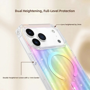 Custodia per telefono IMD Rainbow Gradient Laser trasparente per <span class=keywords><strong>iPhone</strong></span> 18 17 16 15 14 Pro Max, magnetica, anti-ingiallimento, colorata - Product Image 3