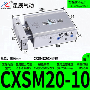 กระบอกลมสองแกนสองก้านขนาดเล็ก Xingchen รุ่น TR32/CXSM20-25/6x20x30x40*50/60-100S สำหรับเครื่องจักรอุตสาหกรรมที่ใช้ลม - Product Image 6
