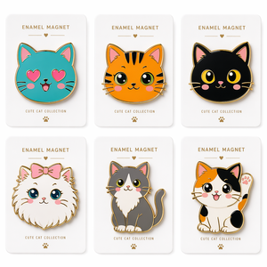 Aimant de réfrigérateur personnalisé en émail, chaton Kawaii, chat noir, chat <span class=keywords><strong>tigré</strong></span>, chat moucheté, en émail dur, métal doré, cadeau mignon pour maman chat - Product Image 2