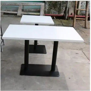 Tavolo da Pranzo Rettangolare in Pietra Artificiale Lucida per Fast Food, Moderno Tavolo da Cucina Bianco con Base in Metallo Nero - Product Image 1