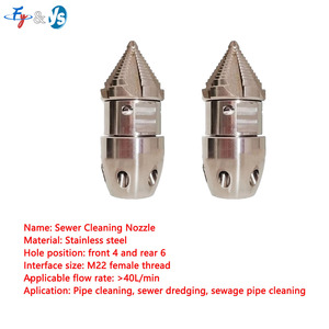 Boquilla Rotatoria de Acero Premium S para <span class=keywords><strong>Desatascar</strong></span> Drenajes, Rosca Hembra M22, 4 Orificios Delanteros y 6 Traseros, Boquilla de Alta Presión para Limpiar Tuberías - Product Image 1