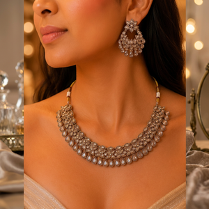 Conjunto de Joyería de Alta Calidad para Mujer, Collar, Aretes y Anillo con Circonitas y Perlas Geométricas, Chapado en Oro, Colección Elegante, Último Modelo - Product Image 3
