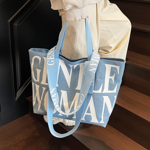 Sac fourre-tout en <span class=keywords><strong>toile</strong></span> motif lettre personnalisé pour femmes Sacs fourre-tout à bandoulière en coton réutilisables et décontractés pour le shopping - Product Image 4