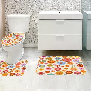 DeeCabin Retro 70s Vintage 3pcs Tapis de bain Set 17x29 Inch Antidérapant Sunflower Flora Colorful Cute Bathroom Rug - Product Image 2