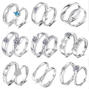 Bague de couple ajustable en argent 925, taille unique, motif cœur d'amour, pour mariage et fiançailles, bijoux, bague diamant, bagues en cristal, vente en gros à prix abordable - Product Image 2