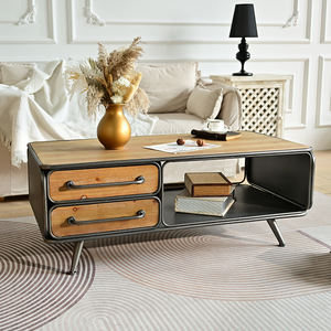 Table basse décorative robuste en bois massif avec base en métal, style vintage industriel rustique, pour la maison et le commerce de gros - Product Image 2