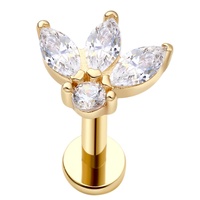 Piercing Stories 14K Or Massif Fleur Fileté Top Labret Fleur Base Labret Boucle D'oreille Anneau Corps Piercing Bijoux