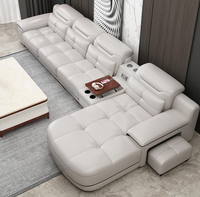 Sofá de cuero moderno y sencillo, conjunto de sofás para sala de estar, pequeño, multifuncional, combinación de microfibra y cuero, sofá en forma de L