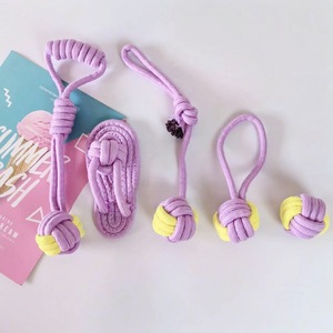 Pet Cotton Rope Toy Purple Yellow Set Boredom Buster For Small Medium Dogs Chew Teething Play - Product Image 3