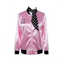 Ensemble de costume de cinéma et de télévision en satin rose des années 1950, déguisement d'Halloween pour femmes et filles