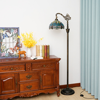 Tiffany Lampadaire Vert Libellule Style Vitrail Arqué Col De Cygne Réglable Angle Lampadaire pour Salon Chambre