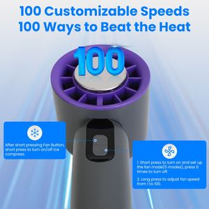 100 Speed Grey + Handheld Fan Ice <b>Cooler</b> 3000mAh Rechargeable Portable Wearable Fans Travel Camping Model - Product Image 4