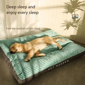 Lüks kadife Pet yatak büyük boy köpek uyku paspaslar ile yeşil kapak katı desen PP pamuk ve peluş dolum sıcak kulübesi çekyat - Product Image 2
