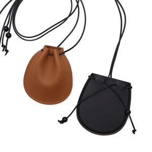 Hands-Free Drawstring Mini Neck <b>Purse</b> PU Leather <b>Small</b> Coin Pouch Fashionable Accessory for Outdoor Travel Shopping - Product Image 3