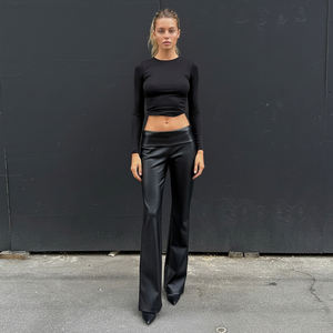 American Dark Style Low Rise <strong>Faux</strong> <strong>Leather</strong> Pants Women Street Straight Leg Pants Cool Girl Casual <strong>Trousers</strong> - Product Image 1